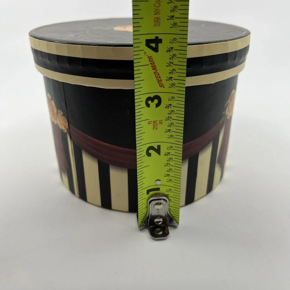 SANDY LYNAM CLOUGH LAURA Paper TRINKET BOX  BLACK STRIPES‎ ROSES 4